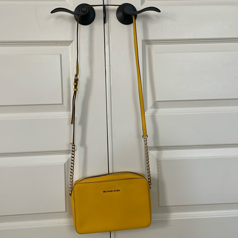 Michael Kors Yellow Saffiano Leather Jet Set Crossbody